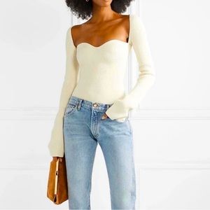 White Cotton Sweater with Sweetheart Neckline